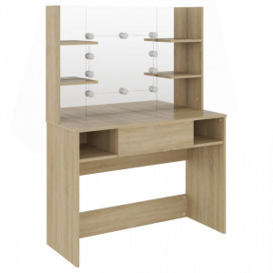 Masă machiaj cu lumini LED, stejar, 100x40x135 cm , MDF - V331545V - Img 1