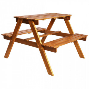 Masa picnic pentru copii cu umbrela, 79x90x60 cm, lemn acacia - V43990V - Img 4