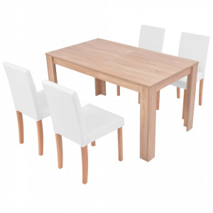 Masă și scaune 5 piese, piele artificială, stejar, crem - V243528V - Img 3