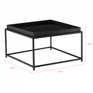 Masuta cafea Teltow S, 36 x 59 x 59 cm, metal, rezistent la zgarieturi, negru mat, blat detasabil - P71742612 - Img 2