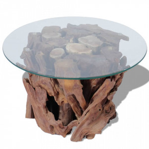 Masuta de cafea, 60 cm, lemn masiv de tec erodat - V243474V - Img 2