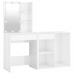 Măsuță de toaletă cu LED și dulap, alb lucios, lemn prelucrat - V3082023V - Img 4