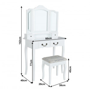 Măsuţă de toaletă cu scaun, alb, 80 cm - TP228277 - Img 9