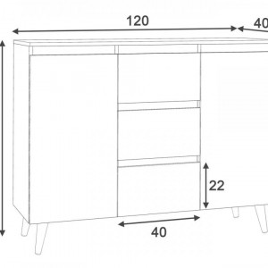 MBCO3 - Comoda 120 cm, cu 3 sertare si 2 dulapuri pentru dormitor, living, dining: Alb-Stejar - Img 2