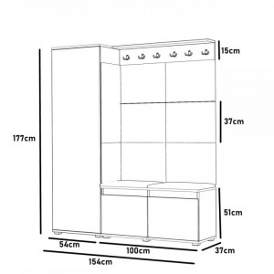 MBCUIAR2 - Set Cuier hol, 154x37x177 cm - 6 agatatori haine, hol, pantofar - culoarea Stejar cu tapiterie Albastra / Gri / Verde - Img 2