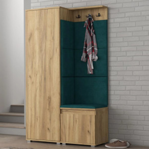 MBCUIAR5 - Set Cuier hol, 104x37x177 cm - 3 agatatori haine, hol, pantofar - Culoarea Stejar cu tapiterie Albastra /Gri / Verde - Img 6