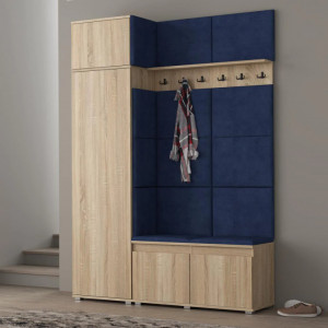 MBCUIS3 - Set Cuier hol, 154x37x214 cm - 6 agatatori haine, hol, pantofar - Sonoma cu tapiterie Gri / Verde / Albastra - Img 6