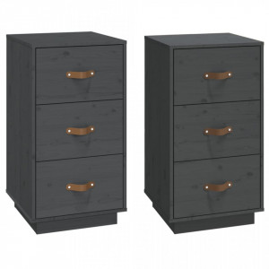 Noptiere, 2 buc., gri, 40x40x75 cm, lemn masiv de pin - V818340V