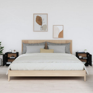 Noptiere, 2 buc., negru, 40x34x45 cm, lemn masiv de pin - V818284V - Img 3
