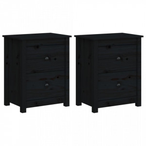 Noptiere, 2 buc., negru, 50x35x61,5 cm, lemn masiv de pin - V813688V