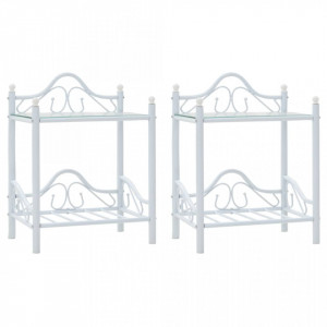 Noptiere 2 buc, otel si sticla securizata, 45x30,5x60 cm, alb - V246729V