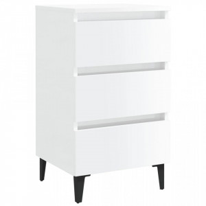 Noptiere picioare metalice, 2 buc. alb extralucios, 40x35x69 cm - V805918V - Img 4