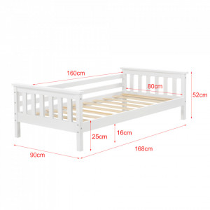 Pat copii Nuuk W80 cu saltea, 80 x 160 cm, 70 Kg, lemn brad, alb, mat lacuit - P71474525 - Img 2