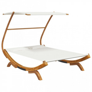 Pat de exterior cu baldachin, crem, 165x203x138 cm, lemn masiv - V313951V