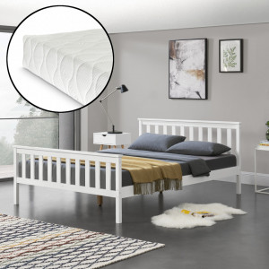Pat lemn cu saltea spuma rece, 208 x 148 x 82 cm, lemn/poliester, alb, pentru 2 persoane - P65537507 - Img 4