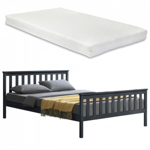 Pat lemn Opal cu saltea spuma rece, 208 x 188 x 82 cm, lemn/poliester, gri inchis, pentru 2 persoane - P65537511 - Img 1