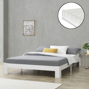 Pat rama lemn 140 x 200 cm, 150 Kg, alb mat, pentru 2 persoane, cu saltea si somiera - P72612717 - Img 1