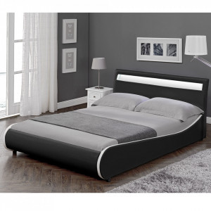 Pat tapitat cu LED 180x200 cm, negru - P49148367