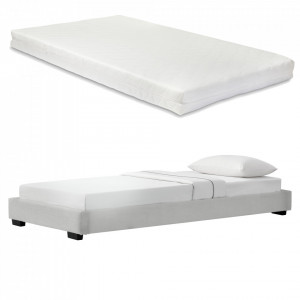 Pat tapitat modern cu saltea, 200 x 90 x 16 cm, alb, pentru 1 persoana - P67666367 - Img 5