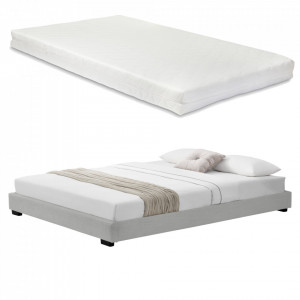Pat tapitat modern cu saltea, 214 x 146 x 20,5 cm, alb, pentru 2 persoane - P67666368 - Img 2