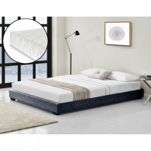 Pat tapitat modern cu saltea, 214 x 146 x 20 cm, gri inchis, pentru 2 persoane - P67666371