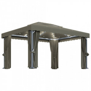 Pavilion cu perdea & șir de lumini LED, gri taupe, 4x3 m - V3070357V