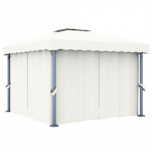 Pavilion cu perdele & șiruri lumini LED, alb crem, 3x3 m - V3070345V - Img 3