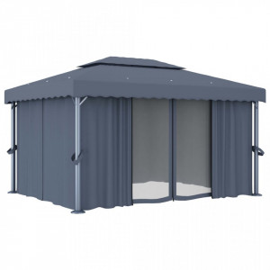 Pavilion cu perdele & șiruri lumini LED, antracit, 4x3 m - V3070355V - Img 4