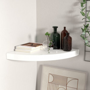 Raft coltar de perete, alb extralucios, 35x35x3,8 cm, MDF - V323907V - Img 1