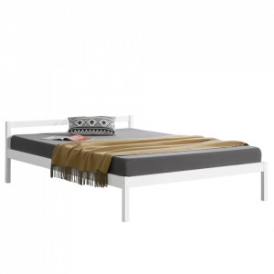 Rama pat cu somiera pentru 2 persoane, 206 x 186 x 60 cm, 200 Kg, brad, alb - P65373548