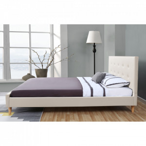Rama pat dublu moderna tapitata imitatie piele, 214 x 186 x 96 cm, lemn, alb mat - P71152614 - Img 4