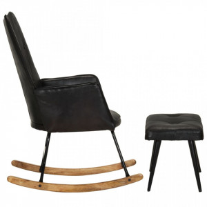 Scaun balansoar cu taburet, negru, piele naturală - V339698V - Img 3