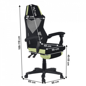Scaun de birou / joc, negru și verde, 60x65x108-118 cm - TP300476 - Img 8