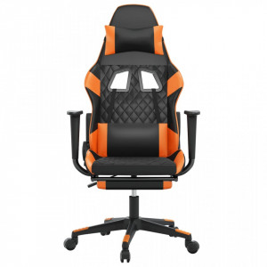 Scaun de gaming cu suport picioare, negru/oranj, piele eco - V3143770V - Img 3