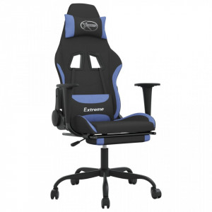 Scaun de gaming cu suport picioare, negru și albastru, textil - V3143729V