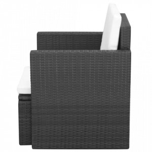 Scaun de grădină cu perne, negru, poliratan - V42669V - Img 3
