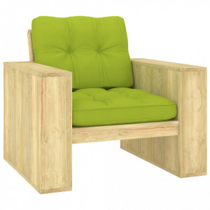 Scaun de grădină cu perne verde aprins, lemn de pin tratat - V3065752V - Img 2
