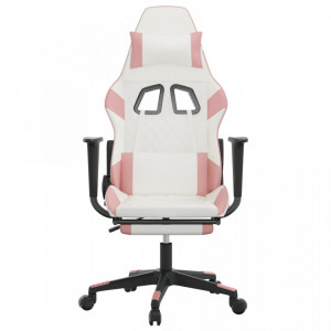 Scaun gaming de masaj/suport picioare, alb/roz, piele ecologică - V345530V - Img 4