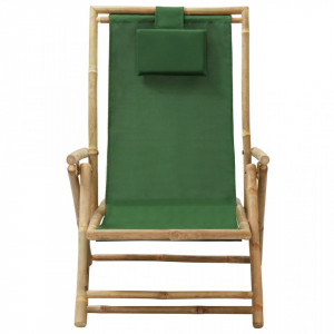 Scaun rabatabil de relaxare, verde, bambus & țesătură - V313027V