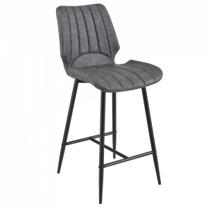 Scaune bar, set 4 buc, inaltime sezut 65 cm, imitatie piele gri inchis - P58616392 - Img 4