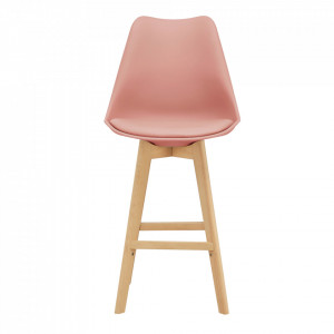 Scaune bar, set 4 buc, plastic/imitatie piele/lemn, roz - P74694641 - Img 4