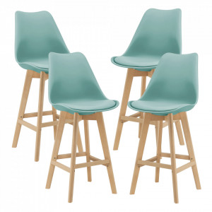 Scaune bar, set 4 buc, plastic/imitatie piele/lemn, verde - P74694642 - Img 2