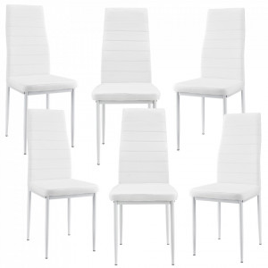Scaune bucatarie, set 6 buc, imitatie piele, alb - P53118555 - Img 1
