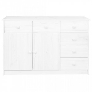 Servantă cu 6 sertare, alb, 113x35x73 cm, lemn masiv de pin - V337038V