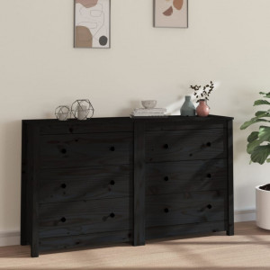 Servantă, negru, 140x35x80 cm, lemn masiv de pin - V3114083V - Img 2