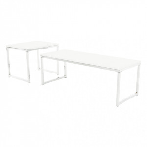 Set 2 măsuţe de cafea, alb și crom, 100x35x50 cm, 50x40x40 cm - TP252417 - Img 3