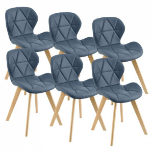 Set 6 scaune de bucatarie, 81 x 57 x 49 cm, imitatie piele, lemn de fag, albastru - P76943627 - Img 2
