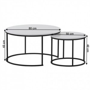 Set de 2 măsuţe de cafea, alb și negru, 80x45 cm, 50x40 cm - TP276597 - Img 2