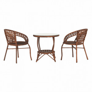 Set de grădină din ratan cu 3 piese, 1 măsuţă şi 2 scaune, maro - TP265640 - Img 12