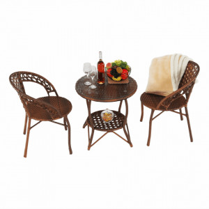 Set de grădină din ratan cu 3 piese, 1 măsuţă şi 2 scaune, maro - TP265640 - Img 15